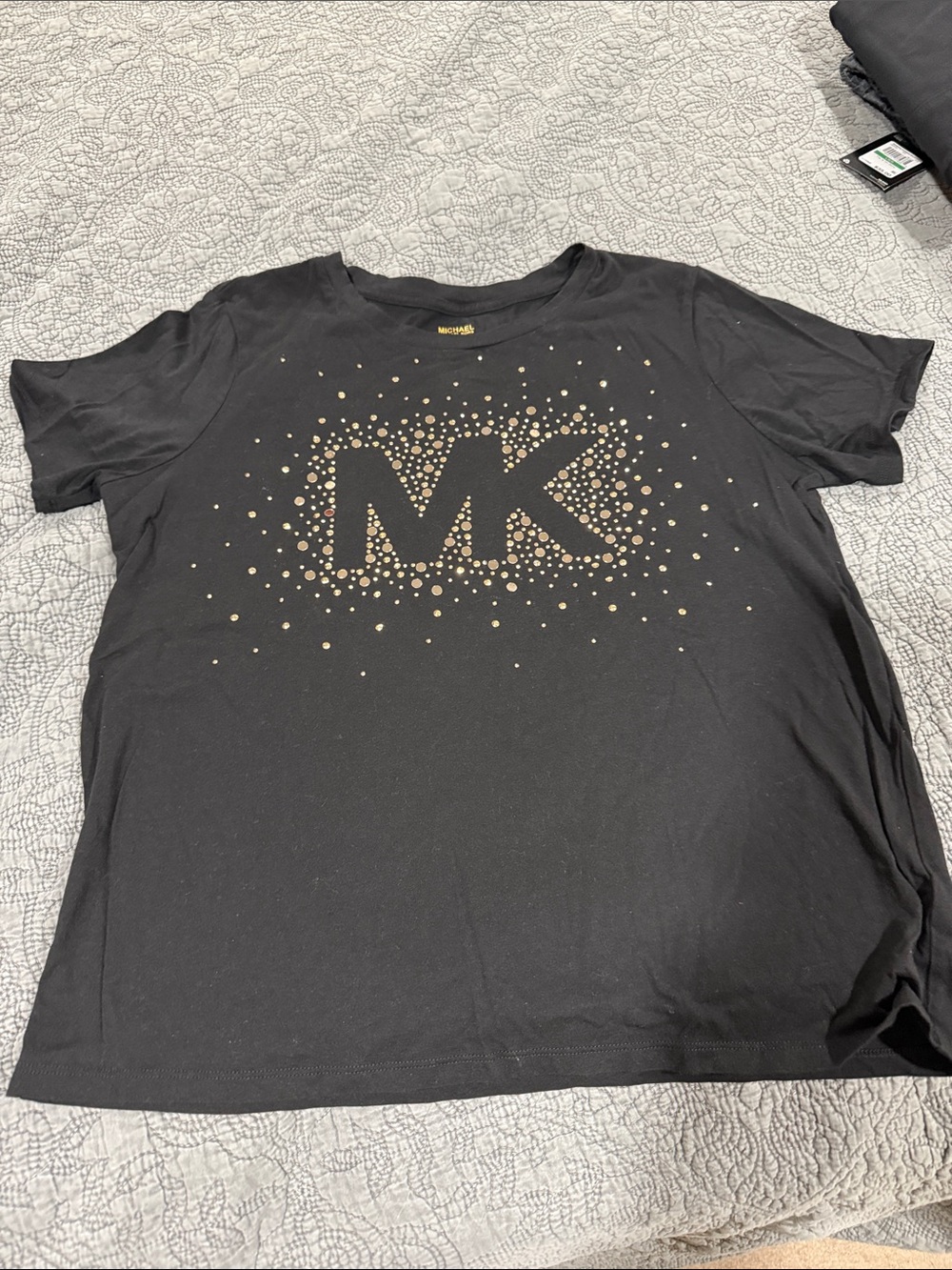 Michael Kors Black Tee with Gold MK Stud Logo
